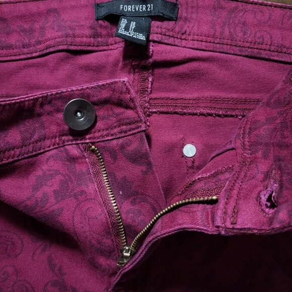 Forever 21 Women's Jeans Denim Burgundy/Brown Paisley Skinny - Picture 8 of 8